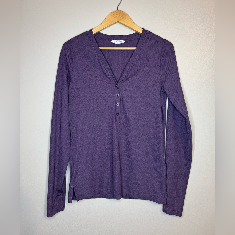 Athleta Uptempo Ribbed Henley Top Purple‎ Long Sleeve Medium